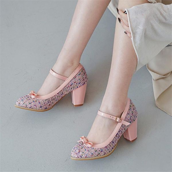 

dress shoes 2021 comfy mary jane high heel fashion round toe buckle women cute bow knot square pumps black pink beige