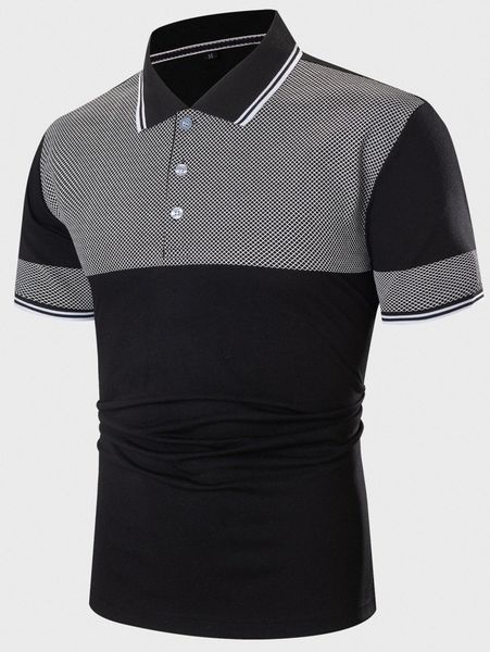 

men argyle print striped trim polo shirt b71g#, White;black