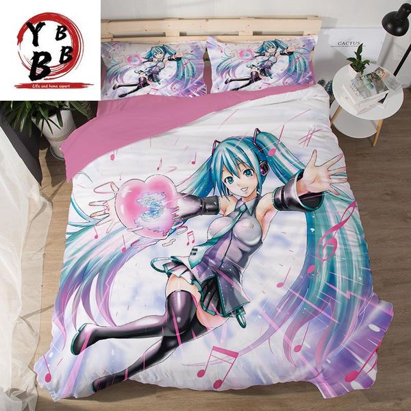 

bedding sets japanese anime bedcover cartoon quilt cover pillow case 3pcs duvet pink white twin  king bedclothes