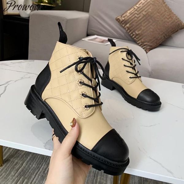 

boots prowow women luxury design genuine leather ankle ladies lace up black combat