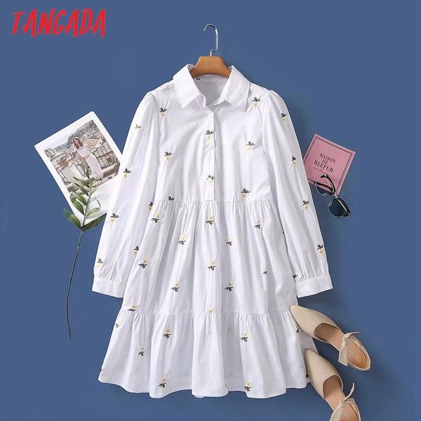 

tangada women embroidery romantic dress long sleeve buttons females midi dresses vestidos me12 casual, Black;gray