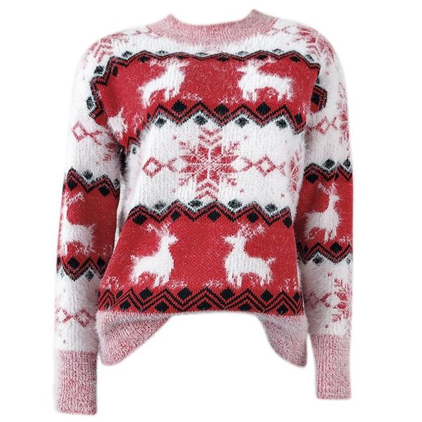 

women's sweaters women winter ugla christmas knitted sweater reindeer snowflake jacquard pullover round neck holiday fuzzy jumper, White;black