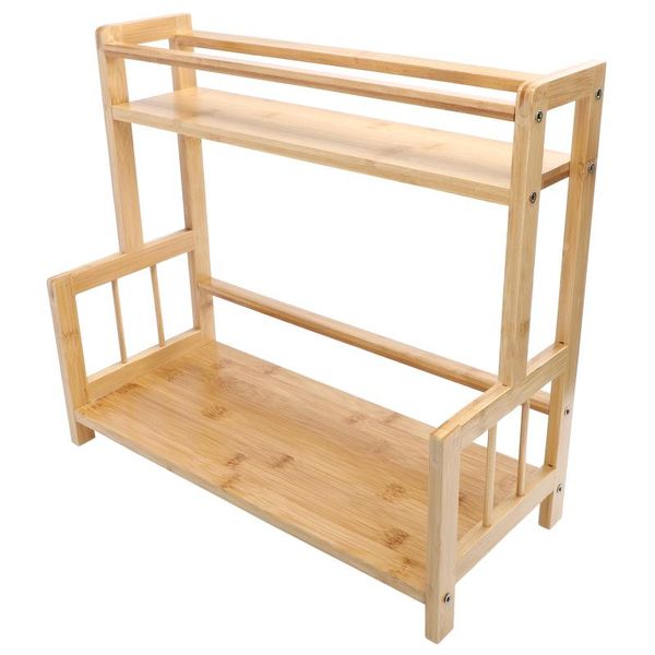 

hooks & rails 1pc bamboo spice storage holder 2-tier shelf kitchen rack