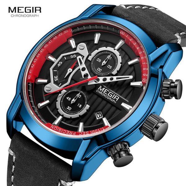 

wristwatches megir leather strap watches men military sports chronograph quartz watch man male waterproof luminous wristwatch relogios 2104, Slivery;brown