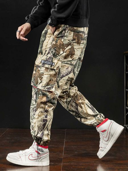 

men's jeans autumn camouflage overalls fashion brand ins loose large hemmed pants plus fat casual iqkb, Blue
