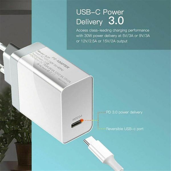 PD Tipi C Şarj Hızlı 30 W QC3.0 Chargers Hızlı Şarj Duvar Adaptörü Huawei Samsung Xiaomi Cep Telefonu DHL