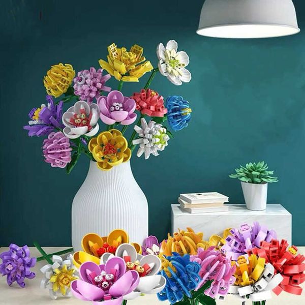 Creator Bouquet Blumen Bausteine Wohnkultur Garten Pflanze Montage Diy Ziegel Spielzeug für Mädchen Freunde Geburtstag Geschenke Q0823