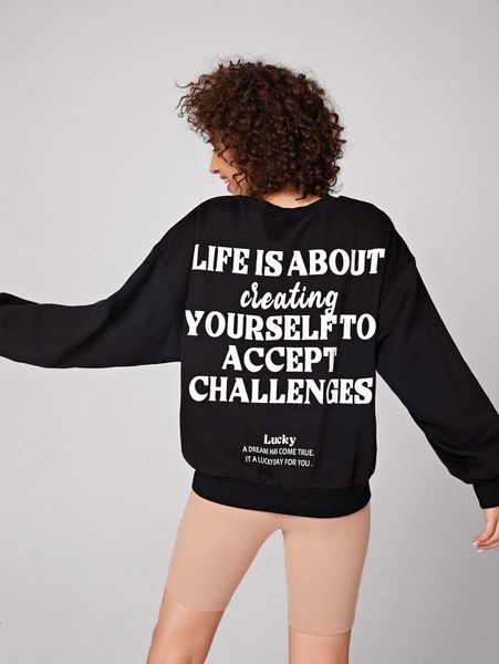 

drop shoulder slogan graphic pullover t4ty#, White;black