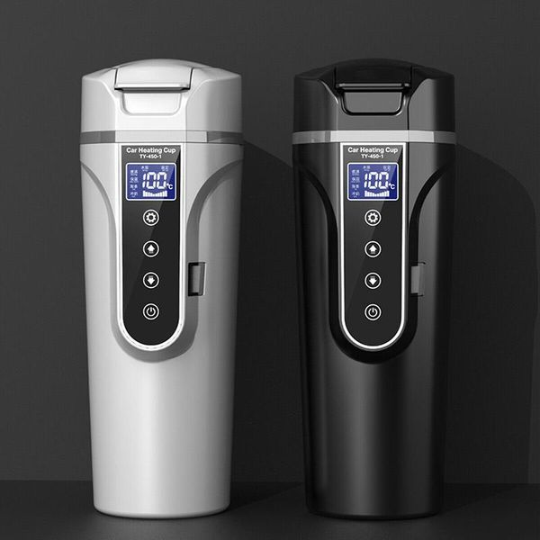 

water bottles 12v 24v portable car heating cup stainless steel warmer kettle coffee mug lcd display temperature
