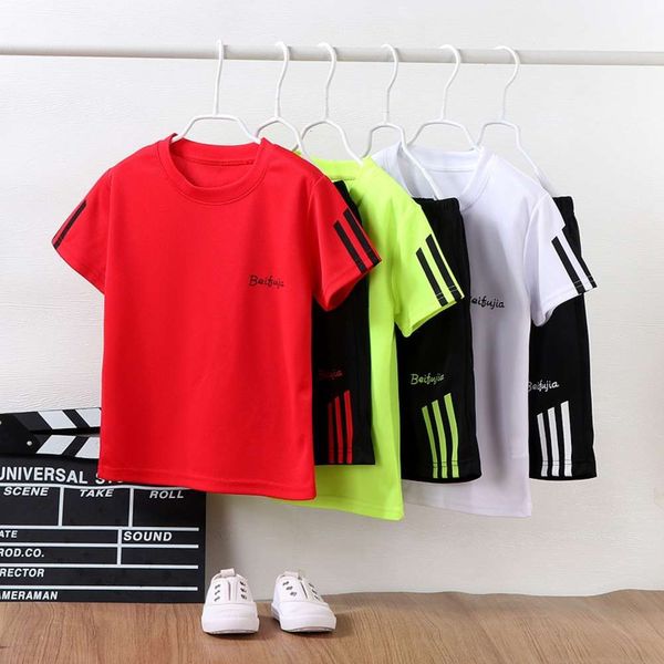 

children's sports suit summer 2021 new boys' t-shirt quick drying short sleeve shorts middle school clothes children's, Gray
