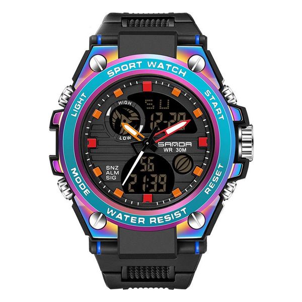

wristwatches watches for men's dual display waterproof luminous symphony sports led electronic watch quartz military clock 2021, Slivery;brown