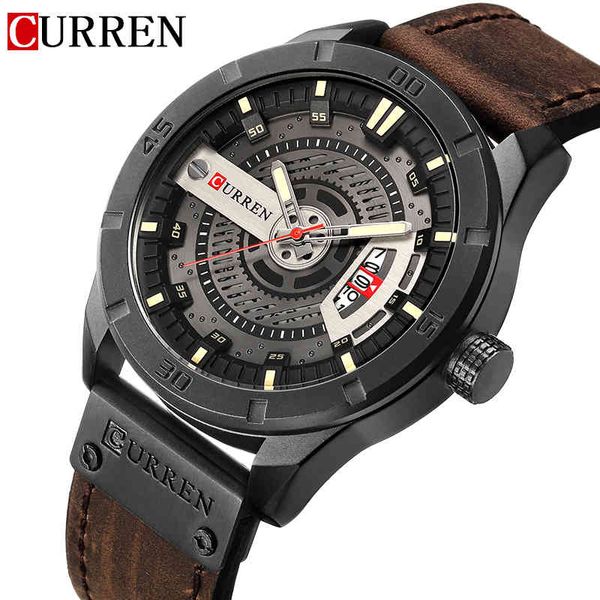 Top Luxusmarke Curren Mode Casual Uhren Männer Quarz Datum Uhr Männlich Lederband Sportuhr Herren Militär Armbanduhr 210517