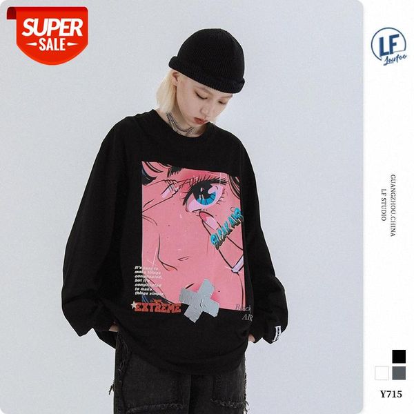 

lawfoo men's clothing anime girl avatar print long sleeve t-shirt #xe5r, White;black