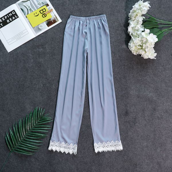 

women satin sleep bottoms lace trousers elastic waist flower print home wear silk nightwear sleep lounge home pants, Black;red