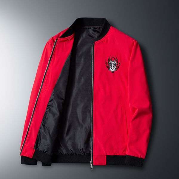 

Fashion Jacket Embroidery Casual Stand Collar Coat Men's Large Baseball Autumn, Red