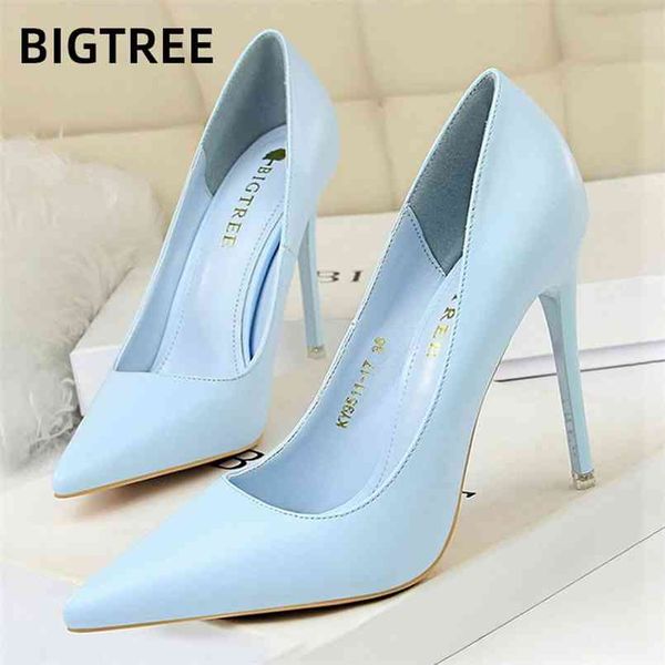 

bigtree shoes fashion women heels pu leather woman pumps high pointed party female stiletto plus size 43 210901, Black