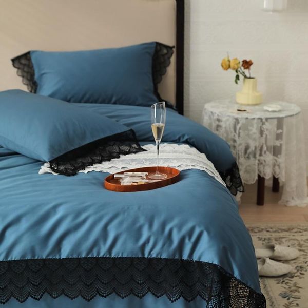 

bedding sets luxury solid color egyptian cotton set black lace duvet cover soft breathable  king 4pcs bed sheet pillow shams