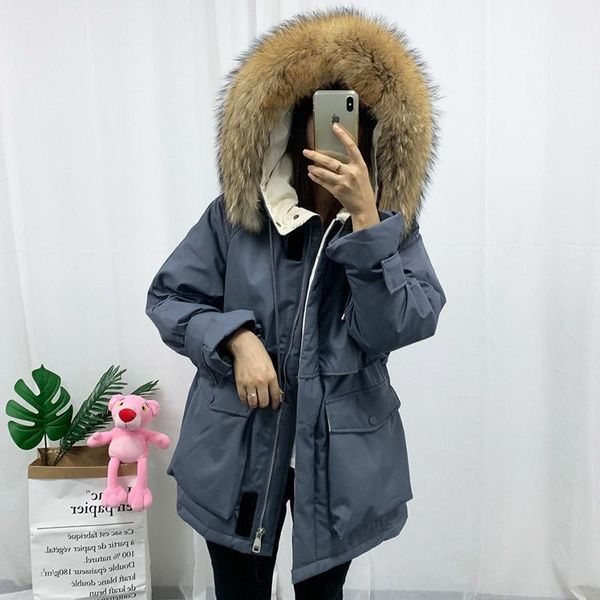 

women's down & parkas ftlzz real fur hooded winter women white duck jacket snow thick warm coat waterproof overcoat dd5r, Black