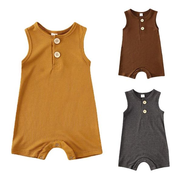 

jumpsuits baby summer rompers born infant toddler girls boys solid ribbed romper clothes sleeveless sunsuit outfits jumpsuit 0-24m, Blue