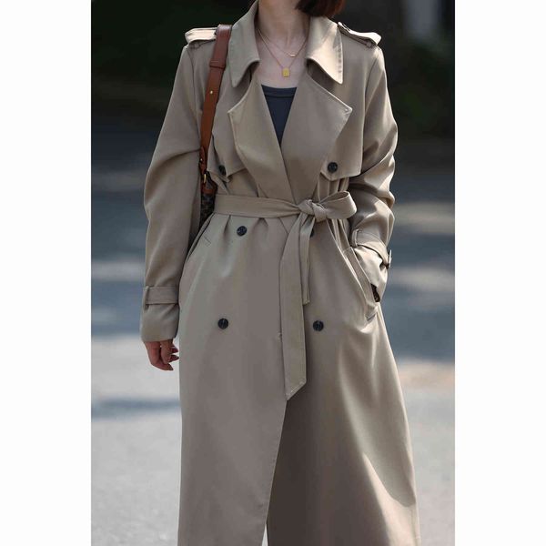 

women's trench coats female trench coat turn down collar loosely style femme fall long with streetwear belt t6ci, Tan;black