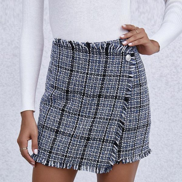 

skirts fashion women plaid skirt stitching bag hip high waist a-line autumn winter ladies office lady mini harajuku, Black