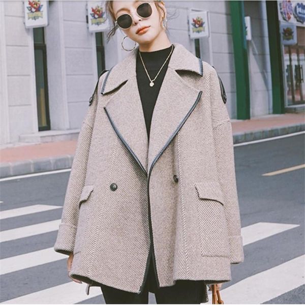 

women's wool & blends spring and autumn woolen coat female 2021 small retro parka high-end fashion casual loose suit a0076, Black