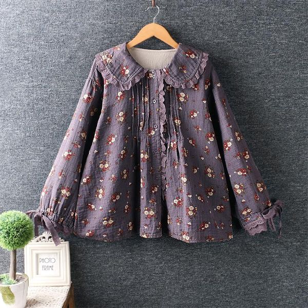 

women's blouses & shirts spring sweet little fresh baby collar lace long-sleeved blouse loose floral, White