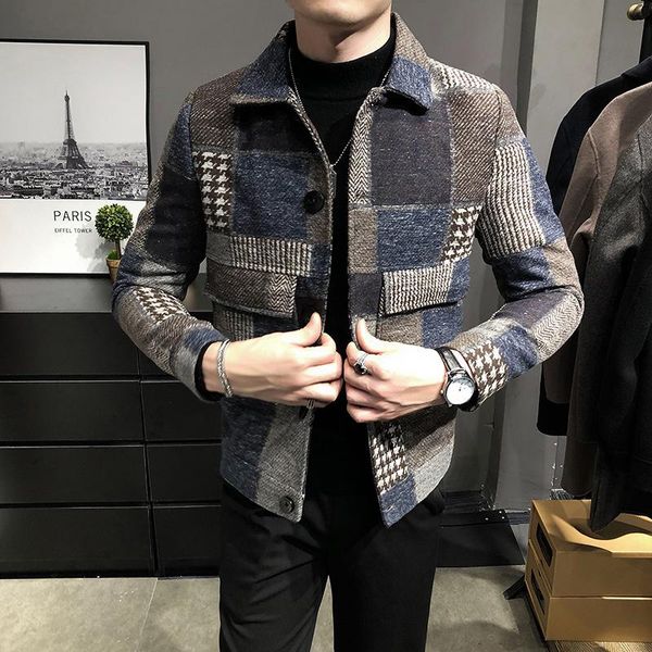 

men's down & parkas autumn / winter 2021 stitched tweed plaid jacket youth slim fit shirt, Black