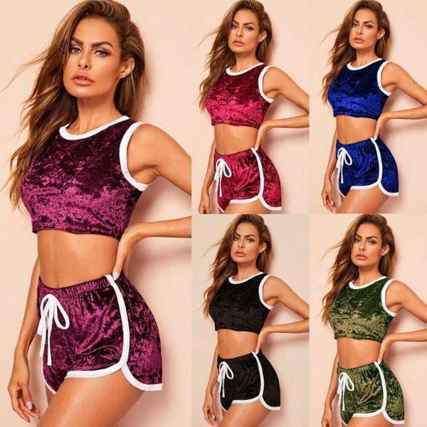 

women's pajama set velvet sleepwear summer pyjama femme fashion flower pajamas for women sleeveless nightwear hj9e, Black;red