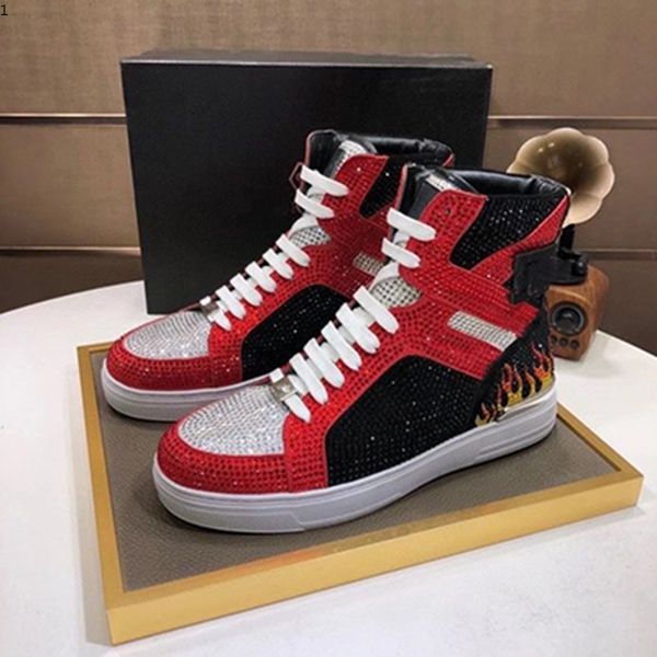 

mens platform skull scale designer sneakers cow leather iron grey ins pop fashion women trendy casual shoes mk002, Red;white