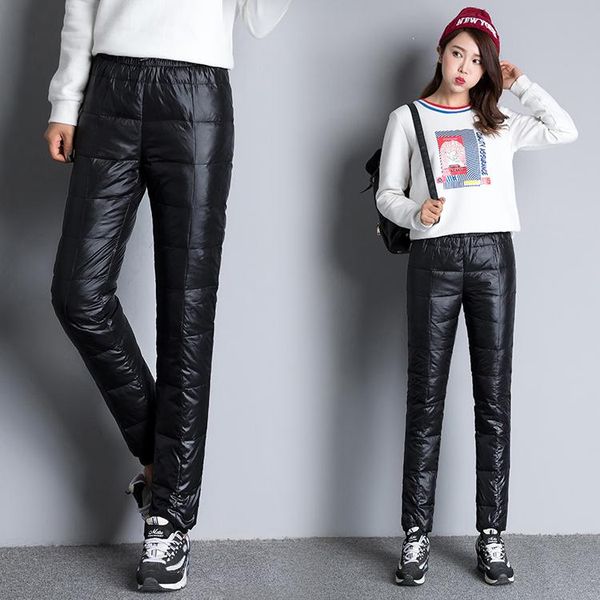 

women's pants & capris winter high waist slimming thickened down for men and women outdoor large double-sided straight white duck cotto, Black;white