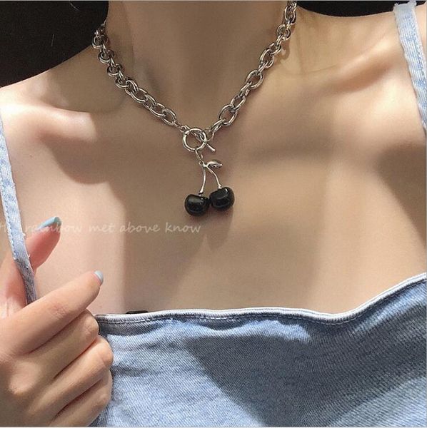 

charm chain link necklaces black cherry pendant choker necklace, Golden;silver