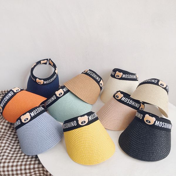 

simple and comfortable korean baby bear fashion cap empty straw hat summer sun hat for boys and girls with uv protection, Blue;gray