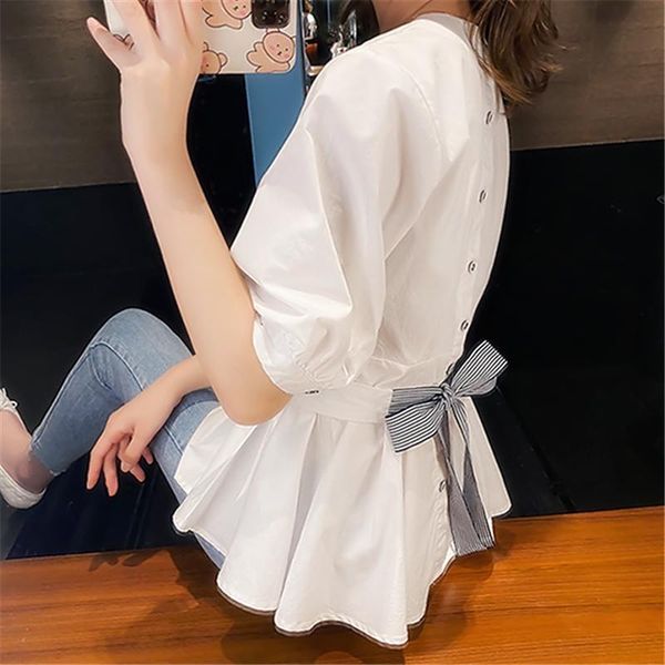 

t-shirt t-shirt net red design back tie bow white shirt new korean slim fit short sleeve women's summer