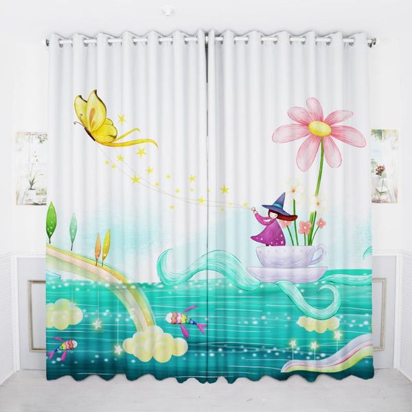 

custom window curtains for living room bedroom nursery kid children tulle sheer drapes flower butterfly fish green curtain &