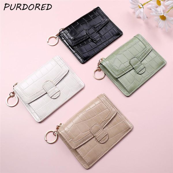

card holders purdored 1 pc women mini holder for leather business female slim minimalist short wallet, Brown;gray