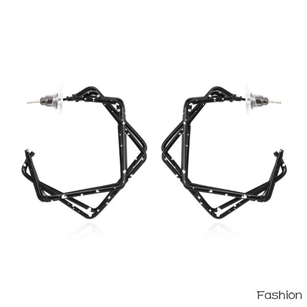 

stud metal geometric polka dot earrings retro c shape hollow out black square fashion for 2021 jewelry, Golden;silver