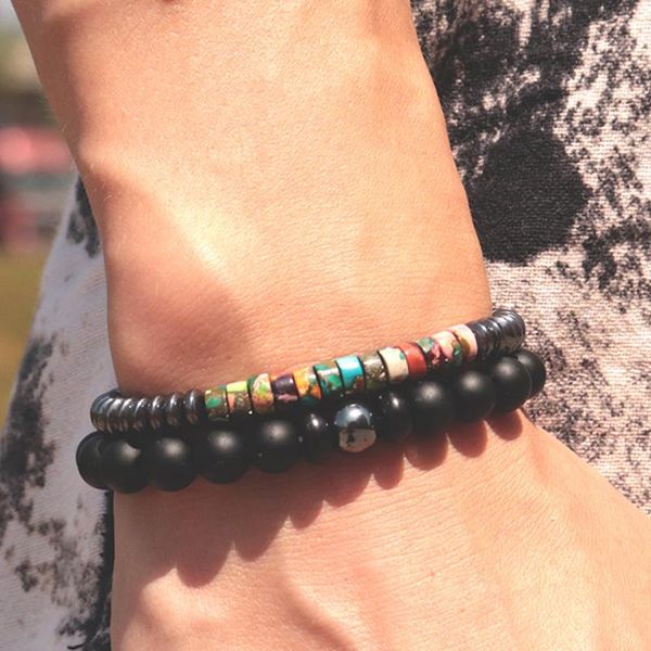 

bohemian real natural stone bracelets men women 6mm hematite imperial beaded braslet charm jewelry accessories yoga braclet, Golden;silver