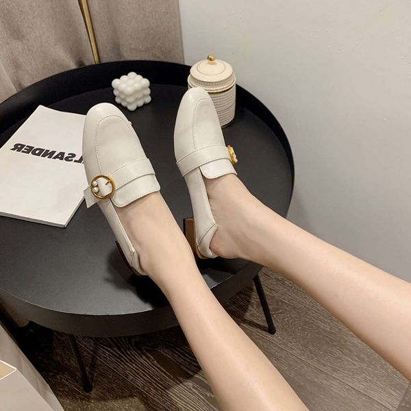 

casual shoes single shoe women's super fiber leather low heel fashion 2021 new thick round head middle elegant british lazy lefu shoes, Black