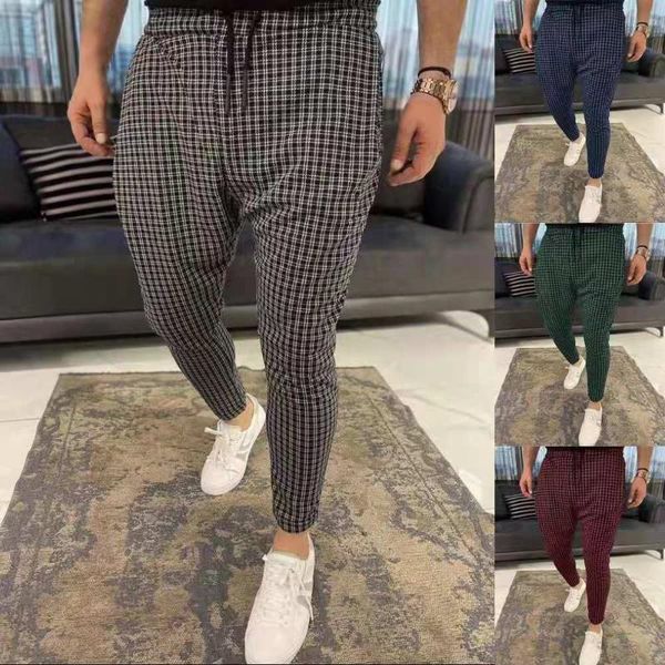 

men's pants men casual plaid trousers slim fit streetwear clothing sweatpants joggers business soft, Black