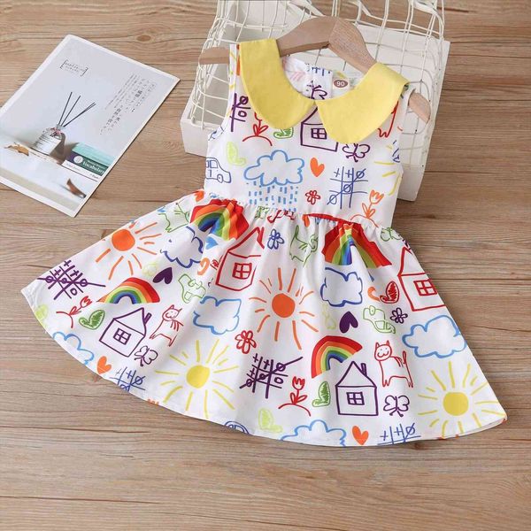 

baby girls summer sleeveless girl dress princess kids cute cartoon rainbow clothes party for casual costumes, Red;yellow