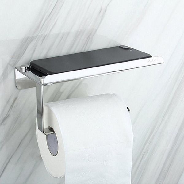 

stainless steel toilet paper holder mobile phone storage shelf wall mounted rack roll kitchen tool bathroom accessories holders