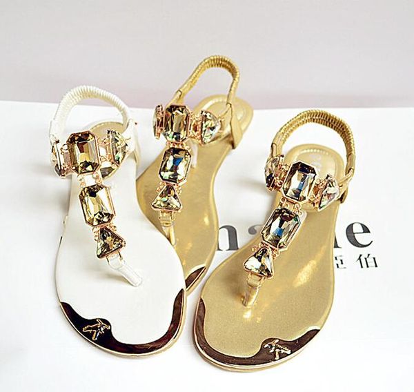 

women sandal slippers crystalr flats shoes summer flip flops metal brand big plus size 35- 42 sandals, Black