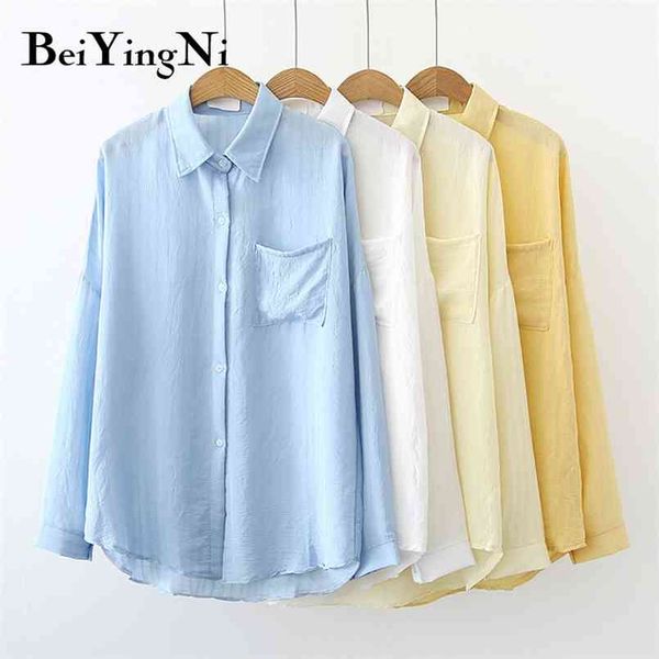 

plaid womens white yellow long sleeve simple leisure shirts female pocket pleated korean harajuku blusas mujer 210506