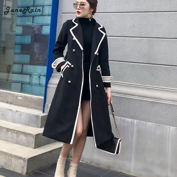 

women's wool & blends junerain solid color long sleeve chic outwear ladies casual loose overcoat women 2021 autumn winter elegant coat, Black