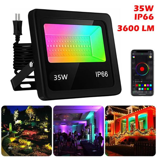 

floodlights 35w led flood light rgb color changing floodlight outdoor/indoor with app control music sync timer dimming ip66 waterproof