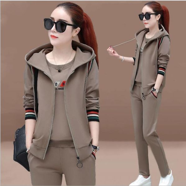 

autumn tracksuit coat pants hoodie womens tracksuits 3 piece set sport suit for fitness woman sportswear chandal mujer, Gray