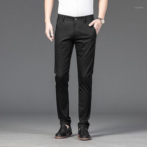 

men's pants 2021 spring plaid casual business fashion slim stretch male skinny trousers brand clothes black 38 mens joggers