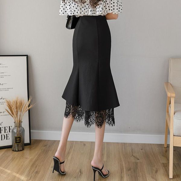 

skirts womens empire mid-calf ruffles plus size cotton 2021 summer lace office lady black color women