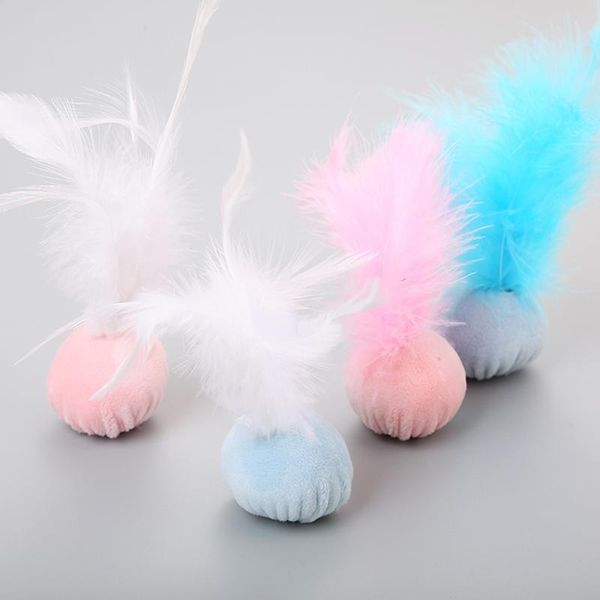 

cat toys cats interactive cute plush colorful rolling ball feathers color random pet kitten supplies relax pressure entertainment